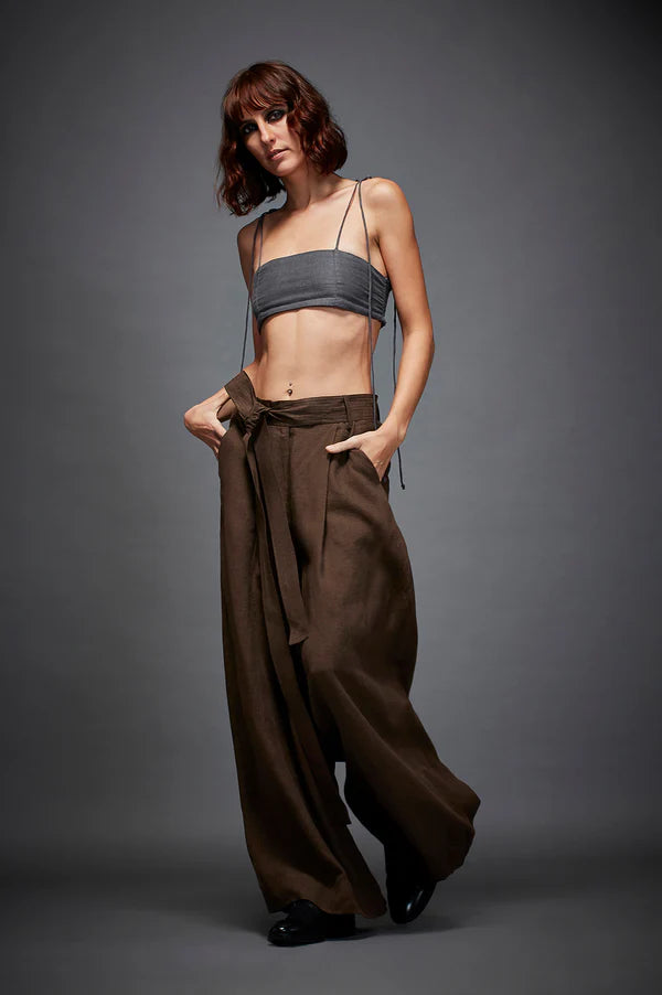 BREE TROUSERS IN BROWN linen by Chola in brown color for women in Singapore