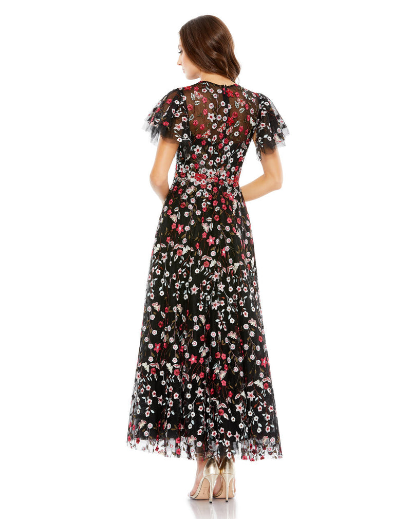 20323-Embellished Butterfly Tea Length A Line Dress mul by Mac Duggal in black color for women in Singapore
