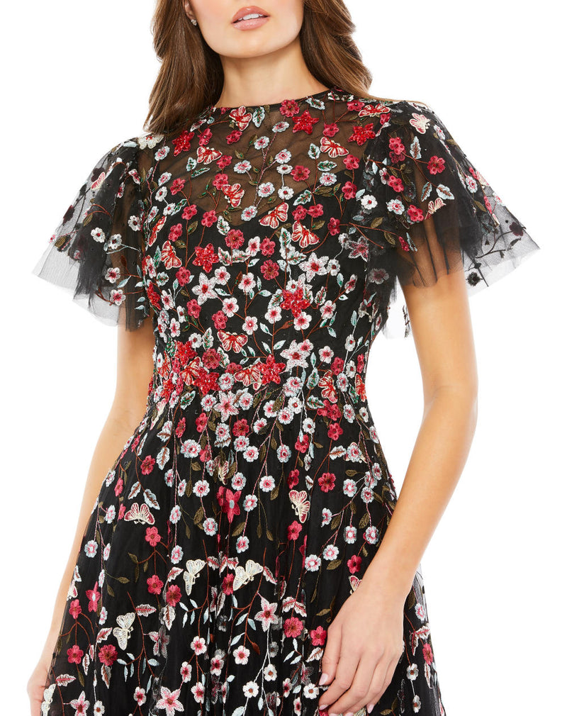20323-Embellished Butterfly Tea Length A Line Dress mul by Mac Duggal in black color for women in Singapore