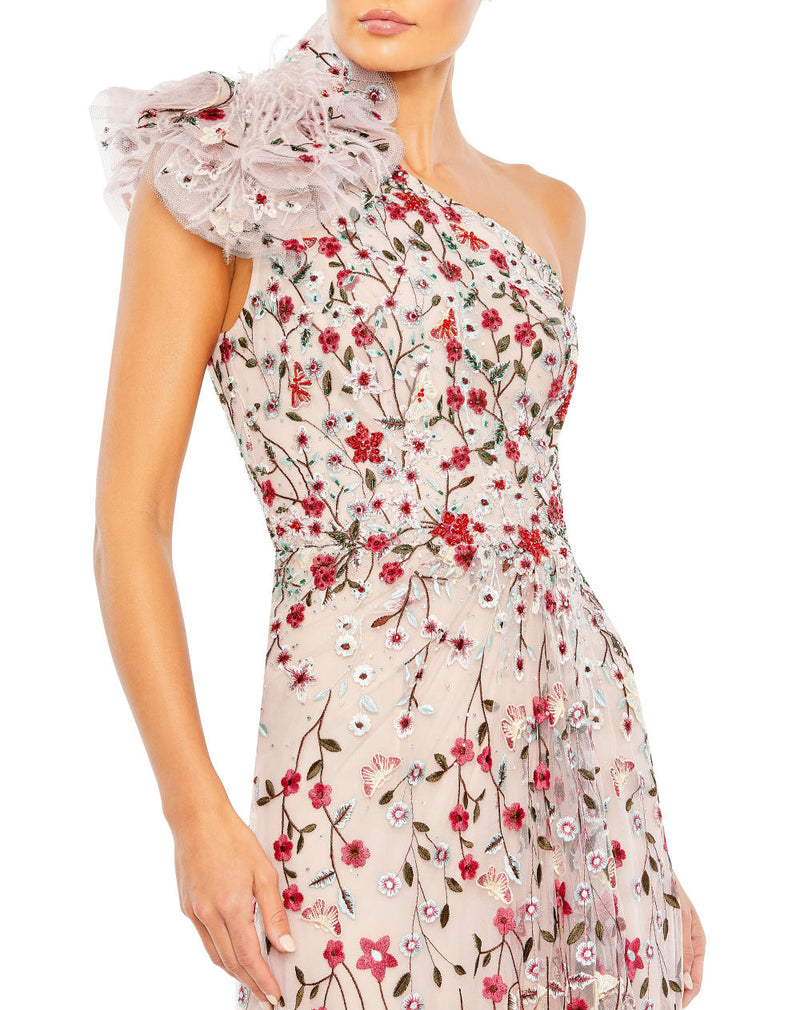 20331-Embellished Ruffled One Shoulder A Line Gown mul by Mac Duggal in multi color for women in Singapore