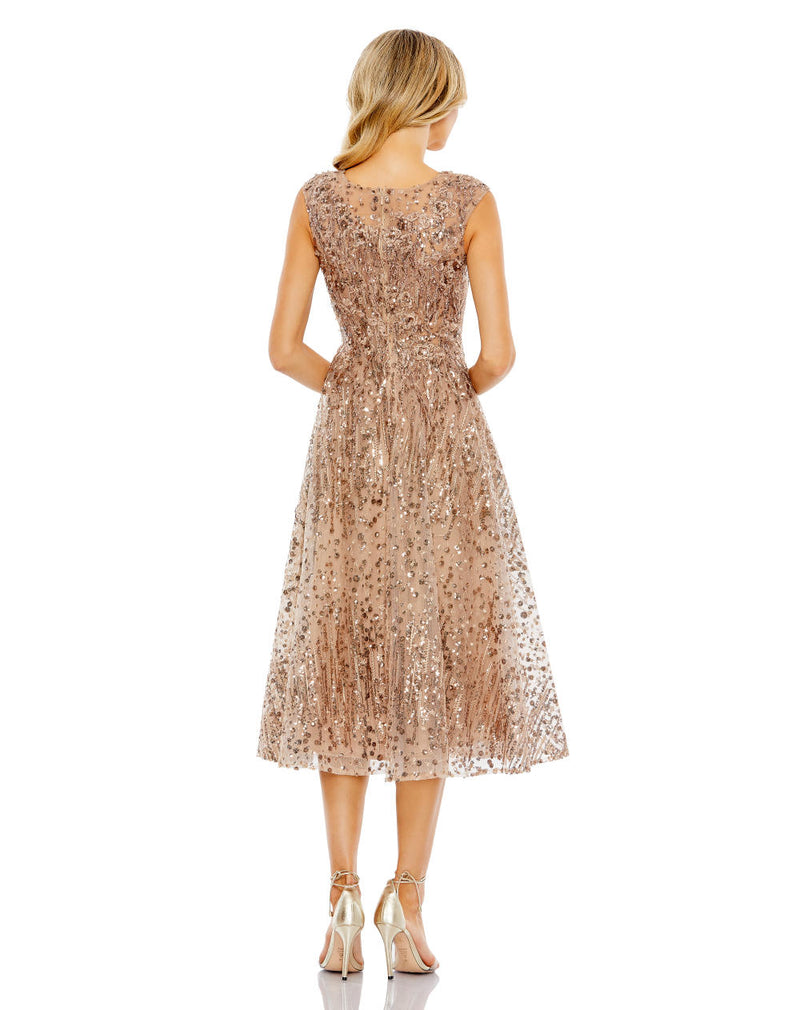 MD-20398 Midi Flared Dress-Brown by Mac Duggal in brown color for women in Singapore
