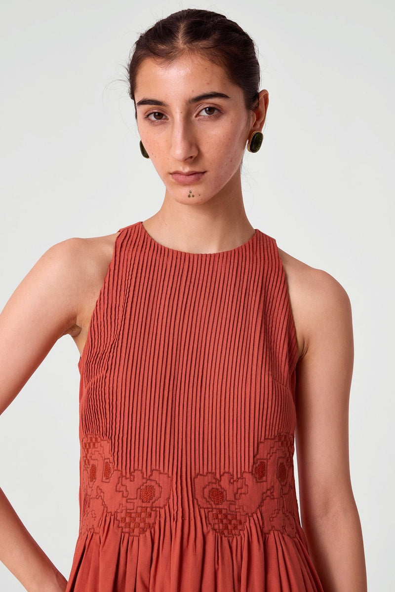 Amani Orange Embroidered Dress