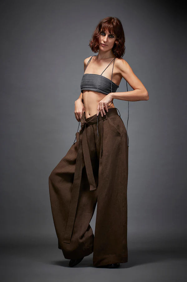 BREE TROUSERS IN BROWN linen by Chola in brown color for women in Singapore