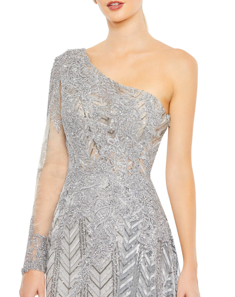 MD-20401 Long Gown-Grey by Mac Duggal in grey color for women in Singapore