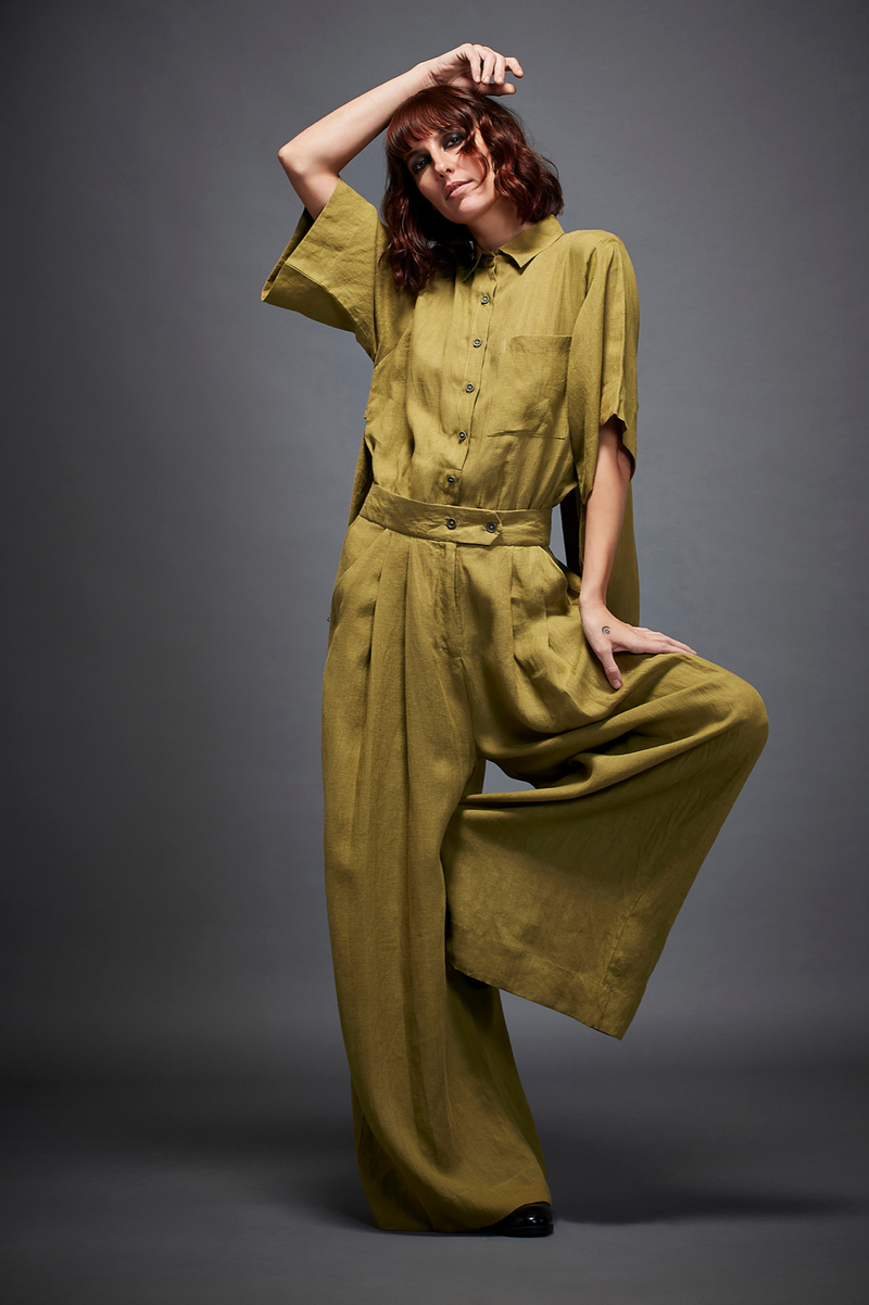 JASPER JUMPSUIT linen by Chola in olive color for women in Singapore