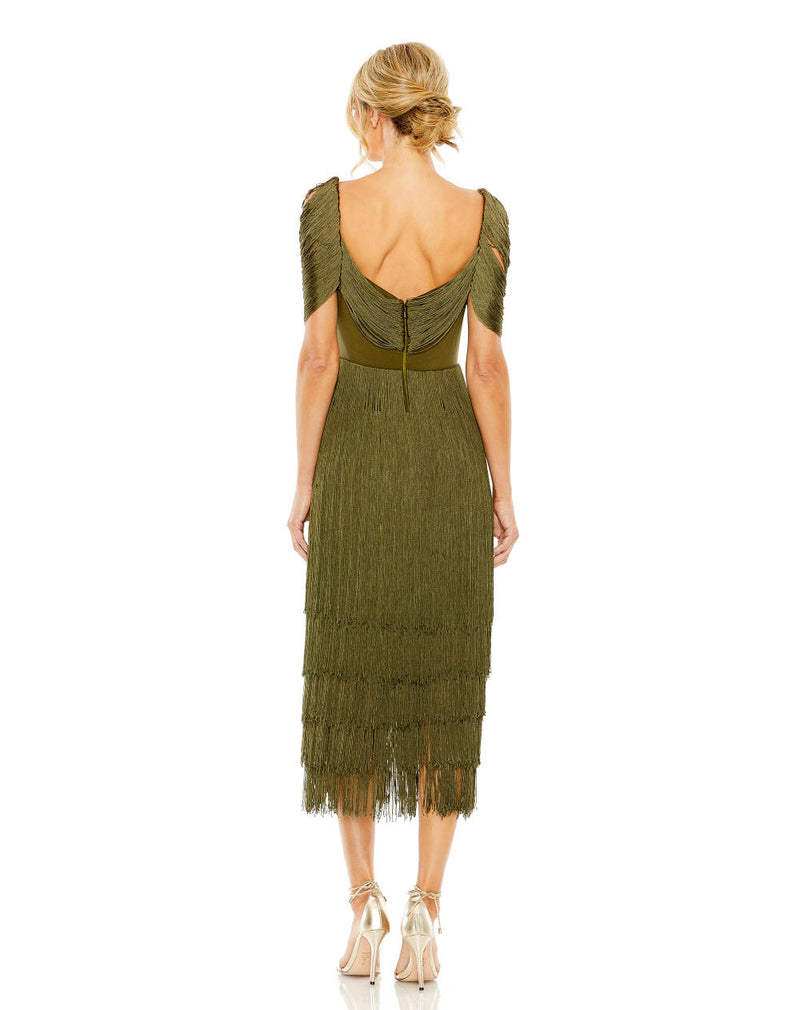 MD-20568 Fringes Midi Dress-Green by Mac Duggal in green color for women in Singapore