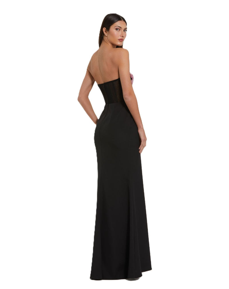 20682 - Black Strapless Sheer Embroidered Bustier Gown polyester evening gowns by Mac Duggal in black for women in Singapore