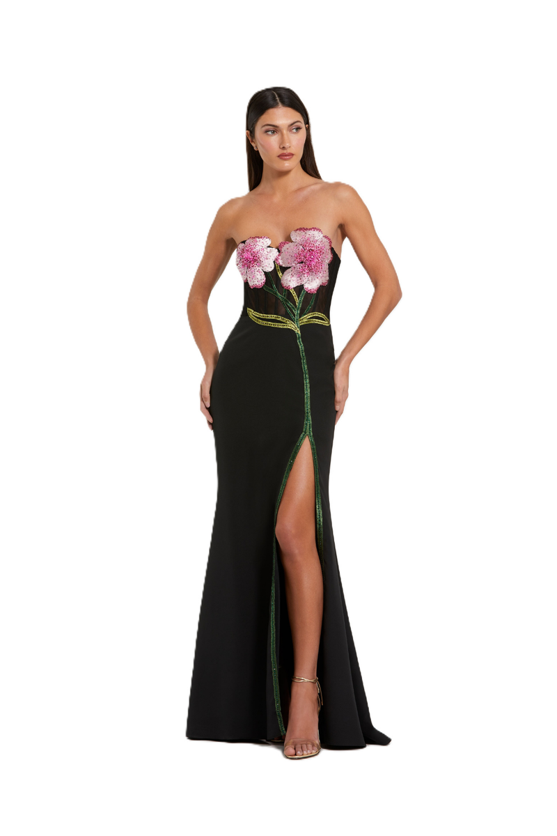 20682 - Black Strapless Sheer Embroidered Bustier Gown polyester evening gowns by Mac Duggal in black for women in Singapore