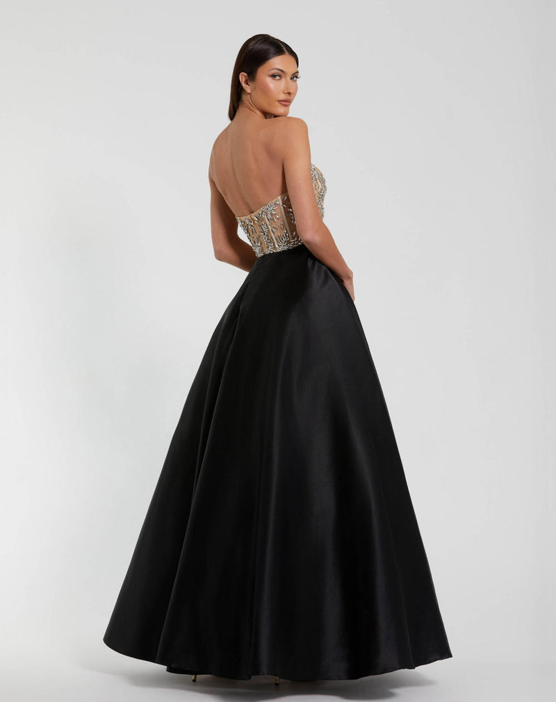 20701-Strapless Embellished Bustier Ball Gown by Mac Duggal in black color for women in Singapore