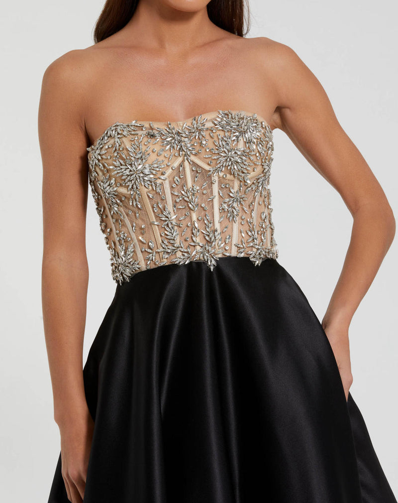 20701-Strapless Embellished Bustier Ball Gown by Mac Duggal in black color for women in Singapore