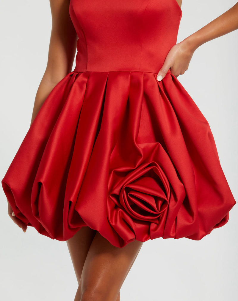 20705-Strapless Mini Dress With Rose Ruffle Detail by Mac Duggal in red color for women in Singapore