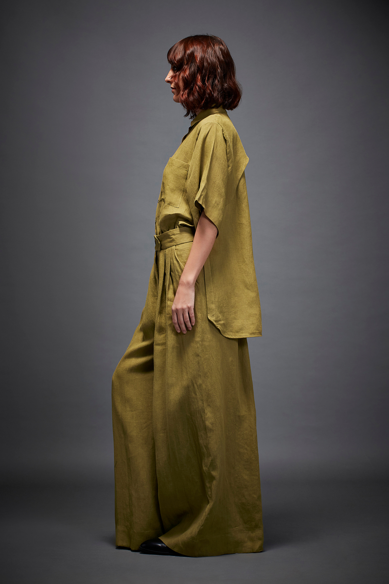 JASPER JUMPSUIT linen by Chola in olive color for women in Singapore