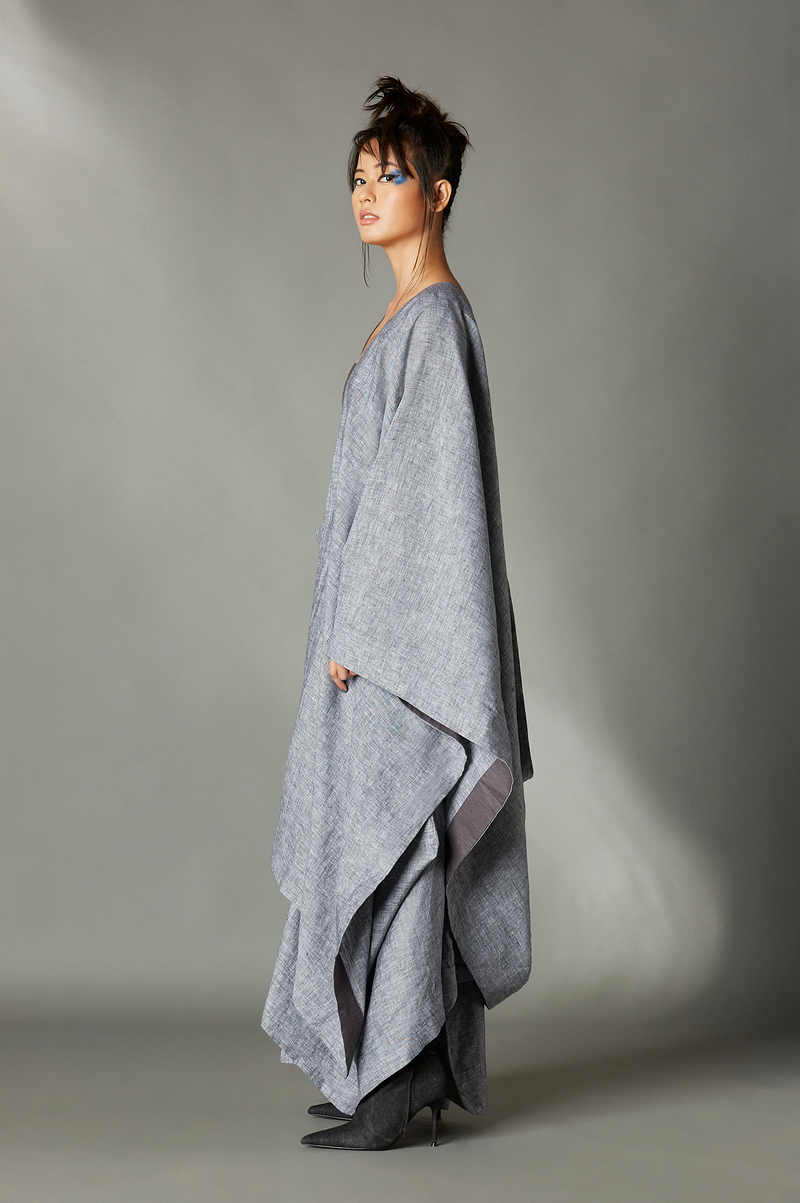 Blaise Sari Skirt in Grey linen by Chola in grey color for women in Singapore