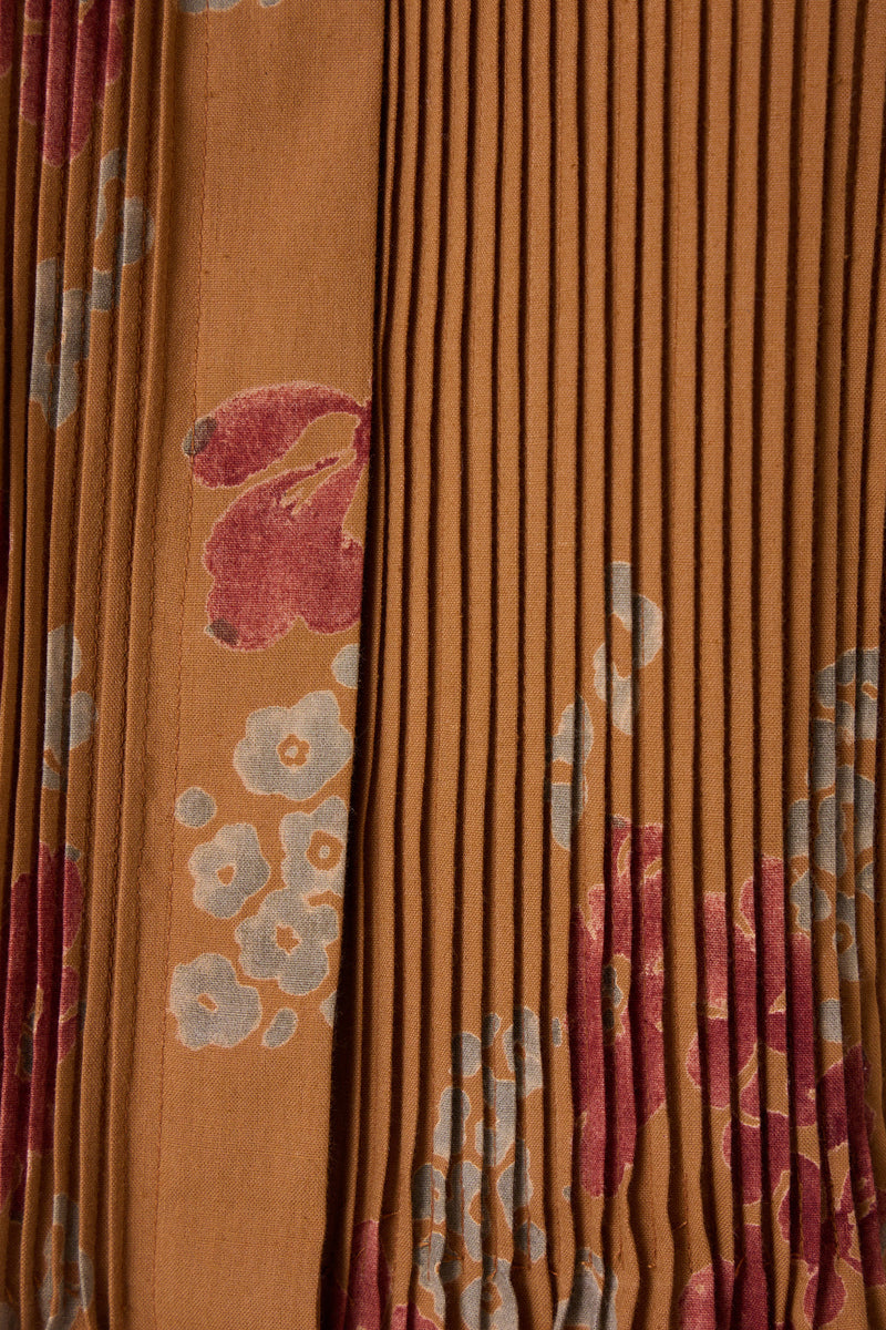 Minerva Floral Hand Printed Midi Dress hand block printed handwoven khadi x cotton dress by The Summer House in brown for women in Singapore