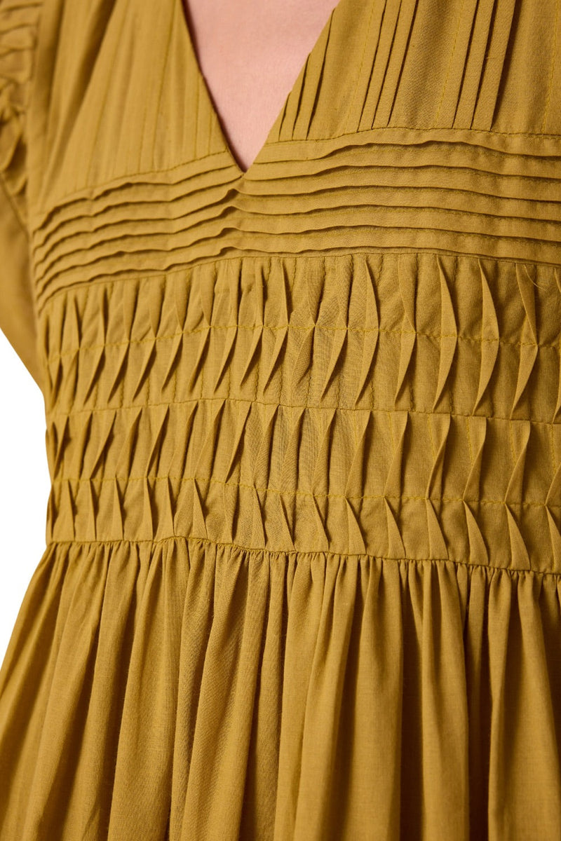 Aelia Yellow Pleated Midi Dress