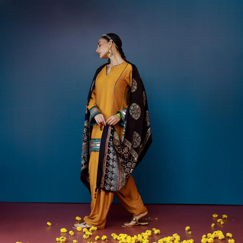 Pherie Mustard Salwaar Kameez and Dupatta Set