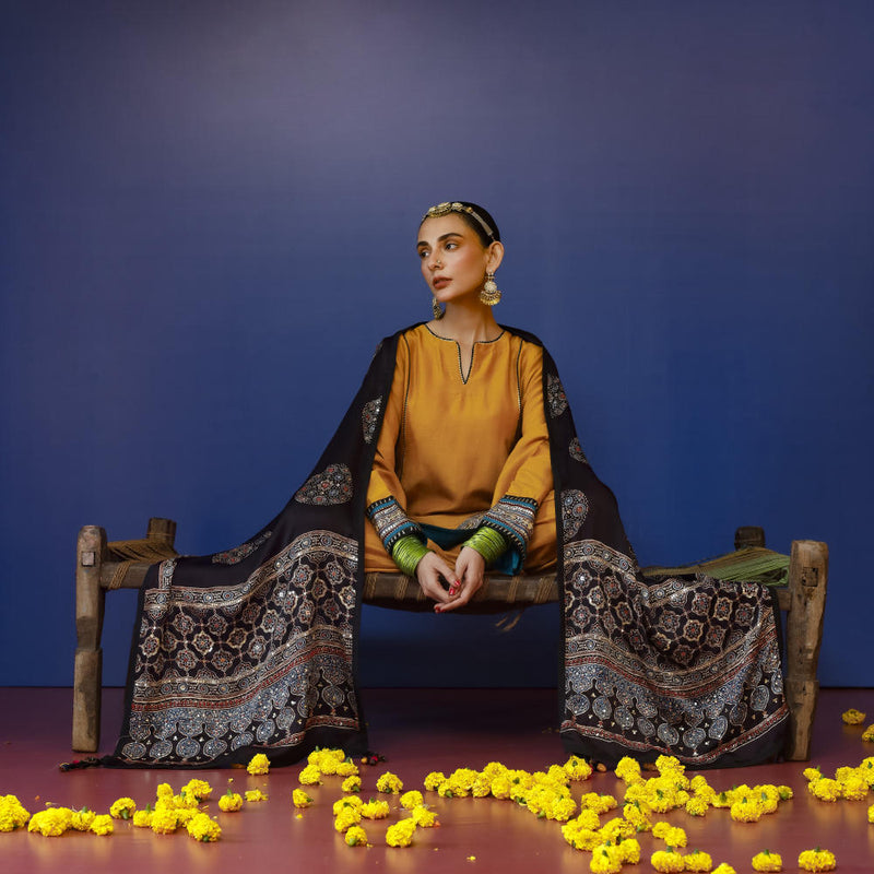 Pherie Mustard Salwaar Kameez and Dupatta Set