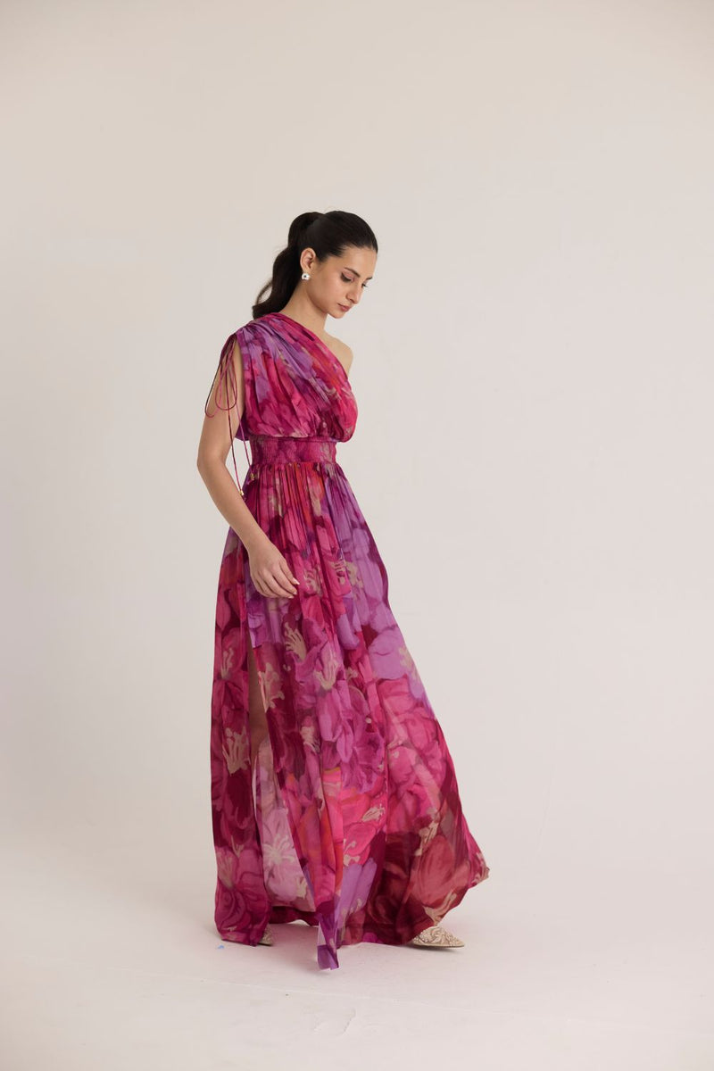 VIOLET ONE SHOULDER DRESS by Yam in pink color for women in Singapore