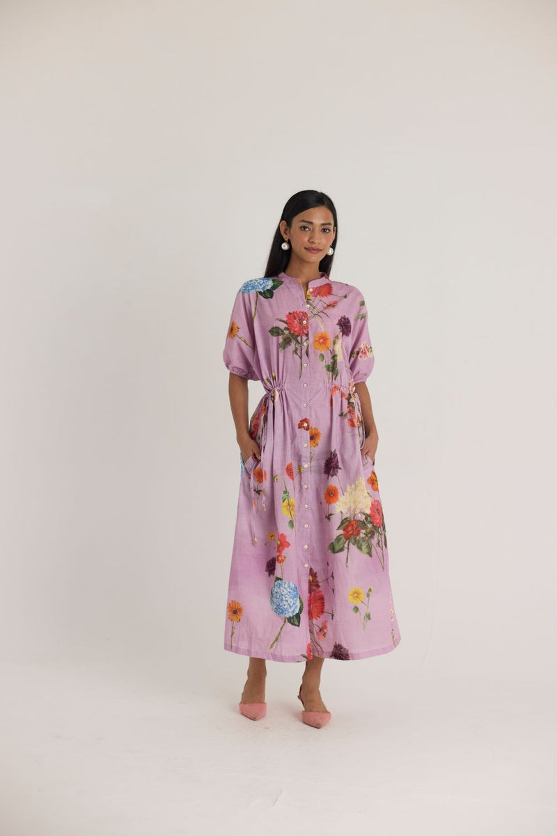 GIGGLE BERRY LILAC SIDE TIE UP DRESS cotton by Yam for women in Singapore