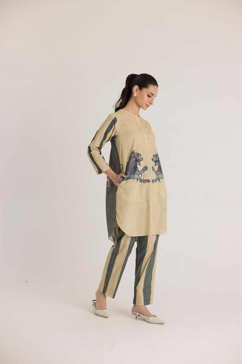 PAWS SHORT KURTA SET cotton by Yam in white color for women in Singapore