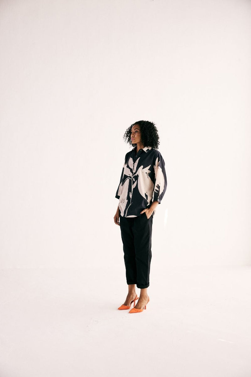 LUNA IRIS SHIRT cotton by Khara Kapas in black for women in Singapore