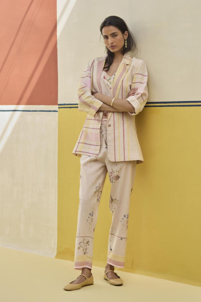 Talia Check Linen Co-ord Set
-Sand linen by Manan in natural color for women in Singapore