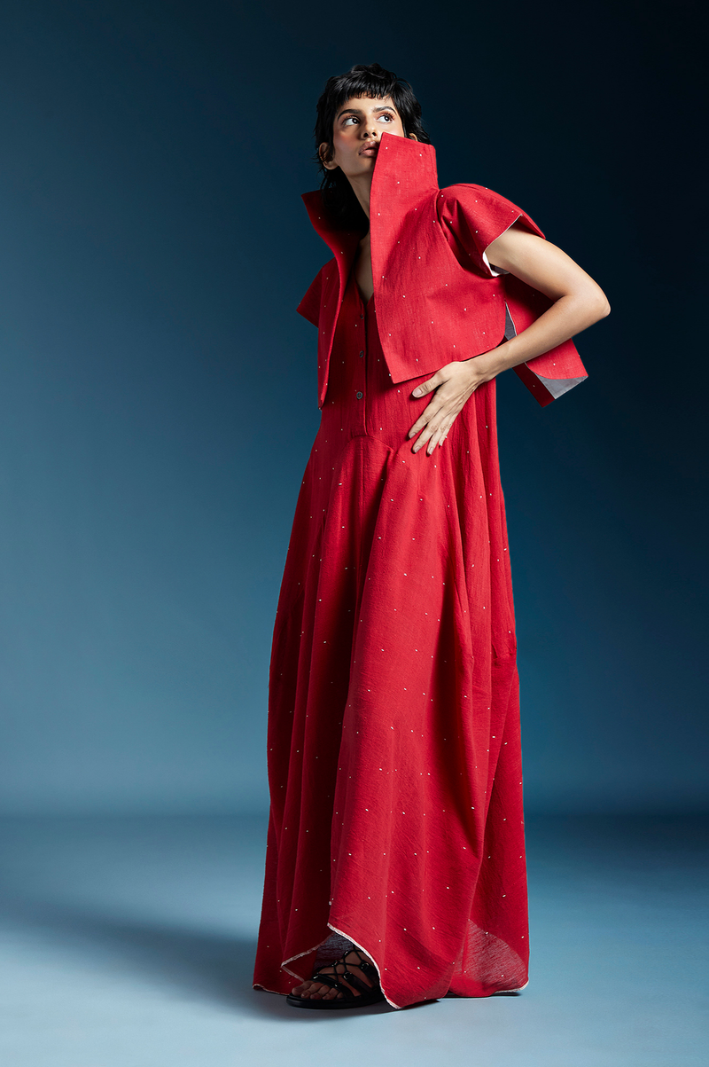 Lou Jacket-Red cotton by Chola in red color for women in Singapore