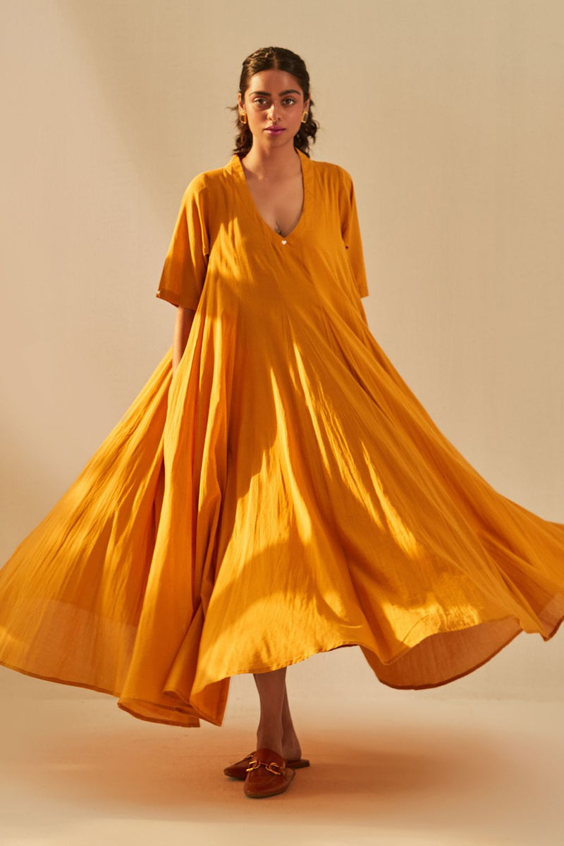 Gold Rush Dress cotton by Khara Kapas in mustard for women in Singapore