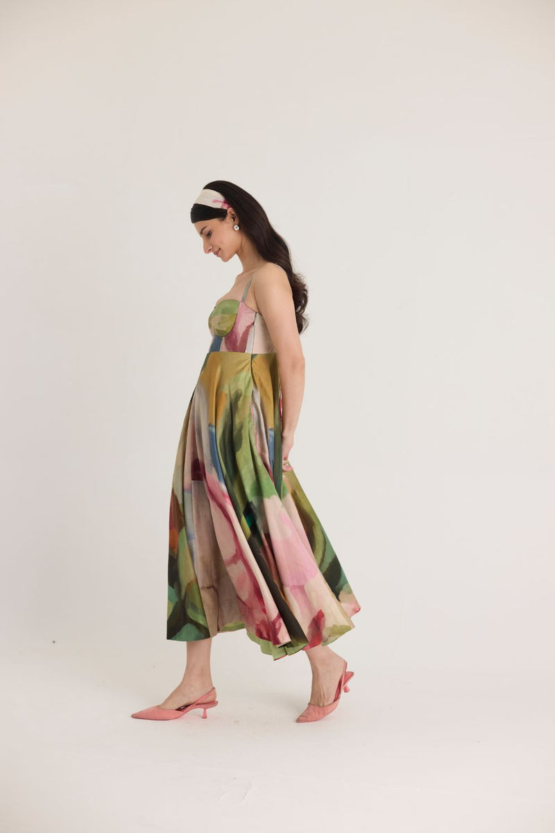 TILLY FLARED BRALETTE DRESS satin by Yam in multi color for women in Singapore