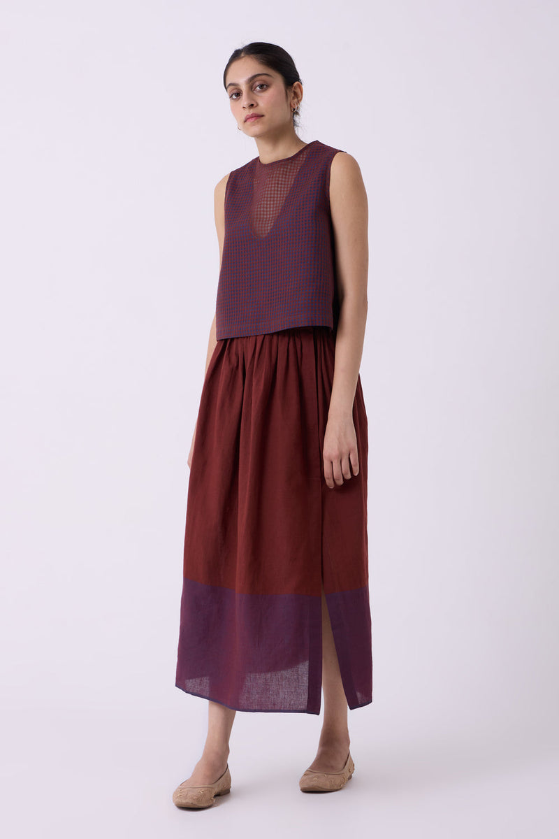 Fuwari Brown Colourblocked Handwoven Midi Skirt handwoven cotton skirt by The Summer House in brown for women in Singapore