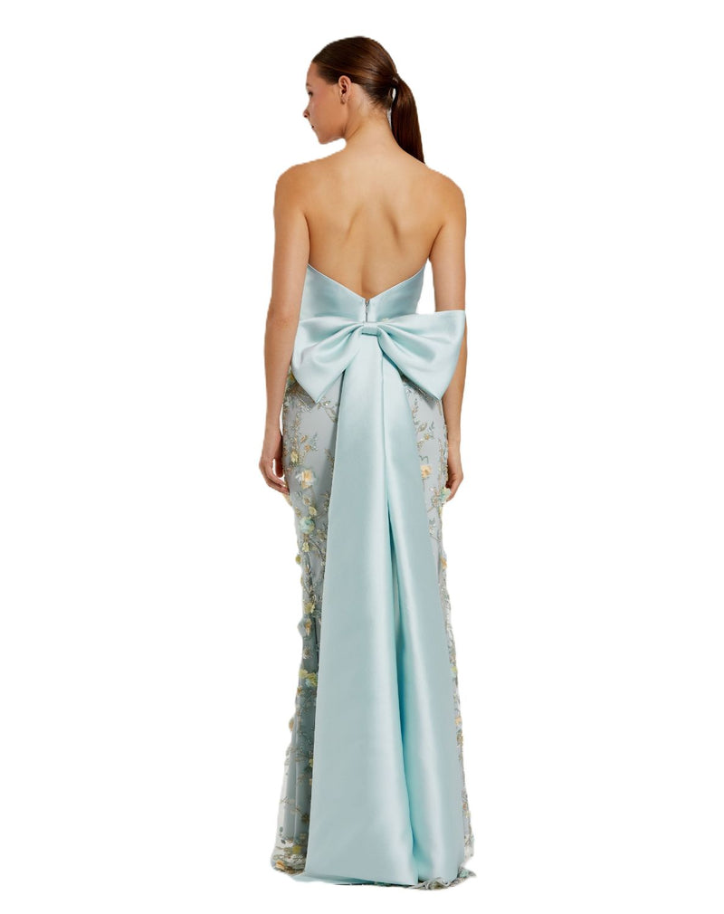 21102 - Blue Strapless Sweetheart Embellished Gown With Bow polyester evening gowns by Mac Duggal in blue for women in Singapore