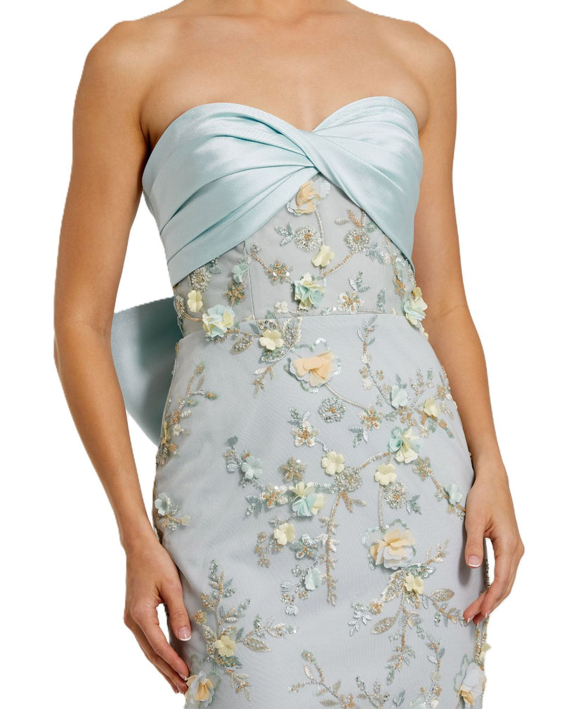 21102 - Blue Strapless Sweetheart Embellished Gown With Bow polyester evening gowns by Mac Duggal in blue for women in Singapore