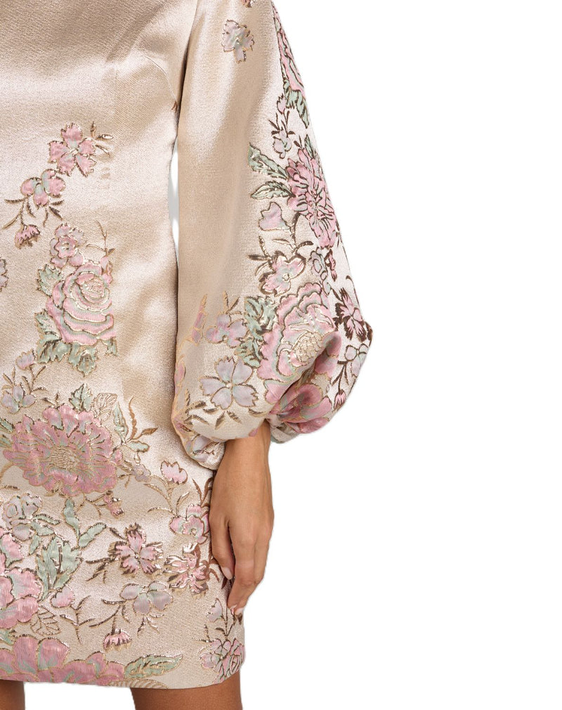 21256 - Ivory Brocade High Neck Long Sleeve Mini Dress polyester cocktail/party dress by Mac Duggal in ivory for women in Singapore