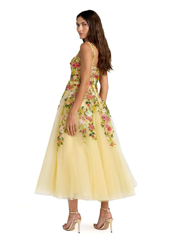 21294 - Yellow Embroidered Floral A-Line Dress by Mac Duggal in yellow color for women in Singapore