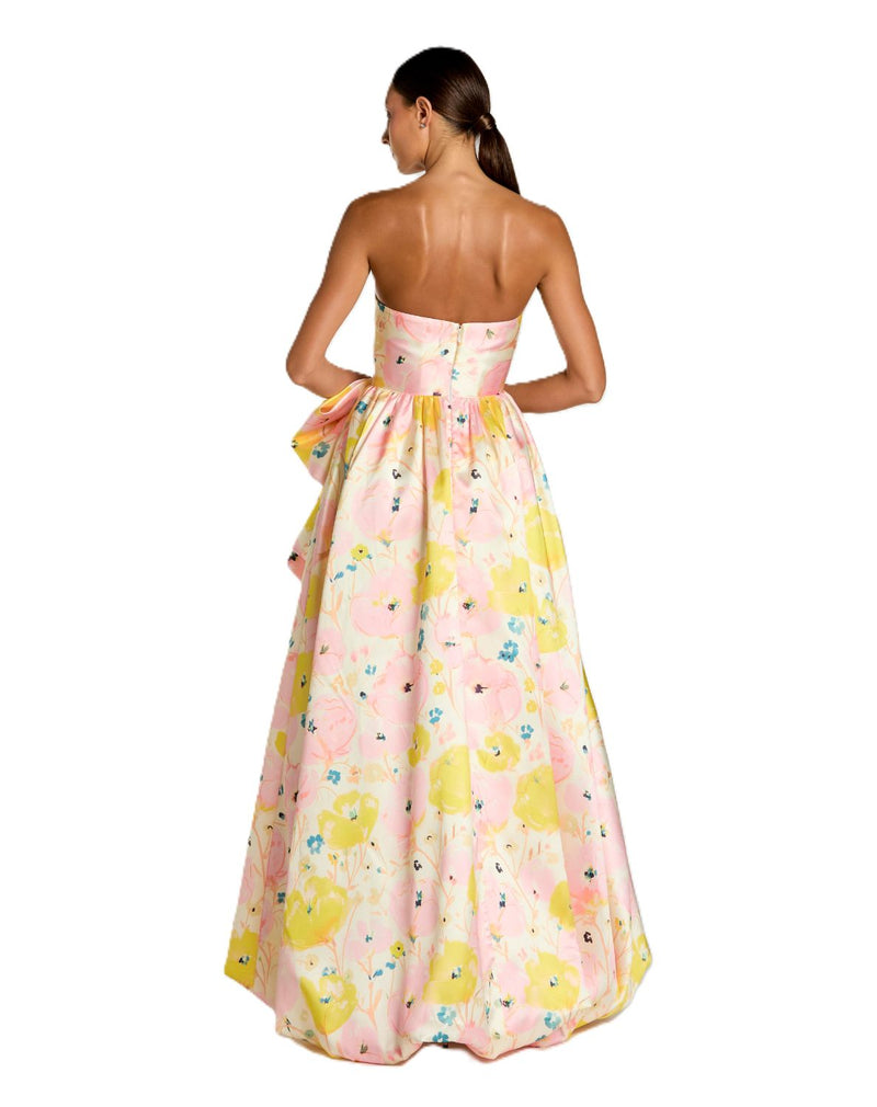 21376 - Pink Floral Strapless Bow High Slit Ball Gown polyester evening gowns by Mac Duggal in pink for women in Singapore