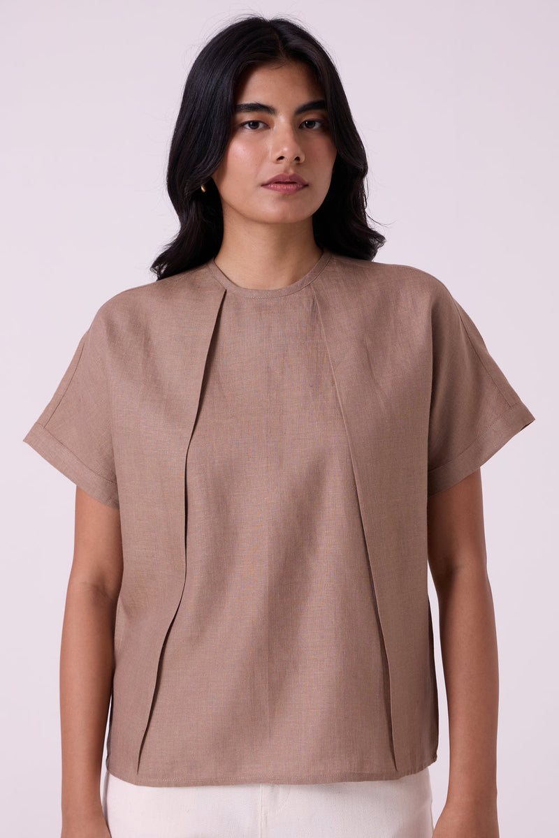 Pam Brown Linen Top linen top/shirt by The Summer House in brown for women in Singapore