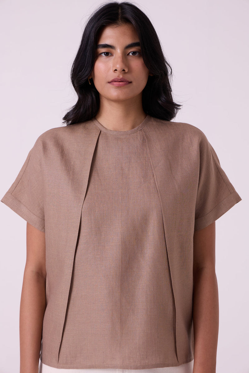 Pam Brown Linen Top linen top/shirt by The Summer House in brown for women in Singapore