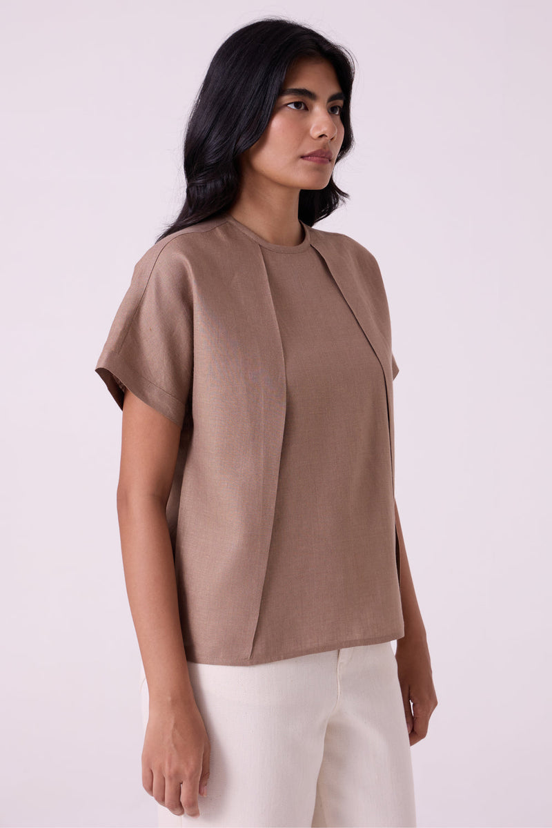 Pam Brown Linen Top linen top/shirt by The Summer House in brown for women in Singapore