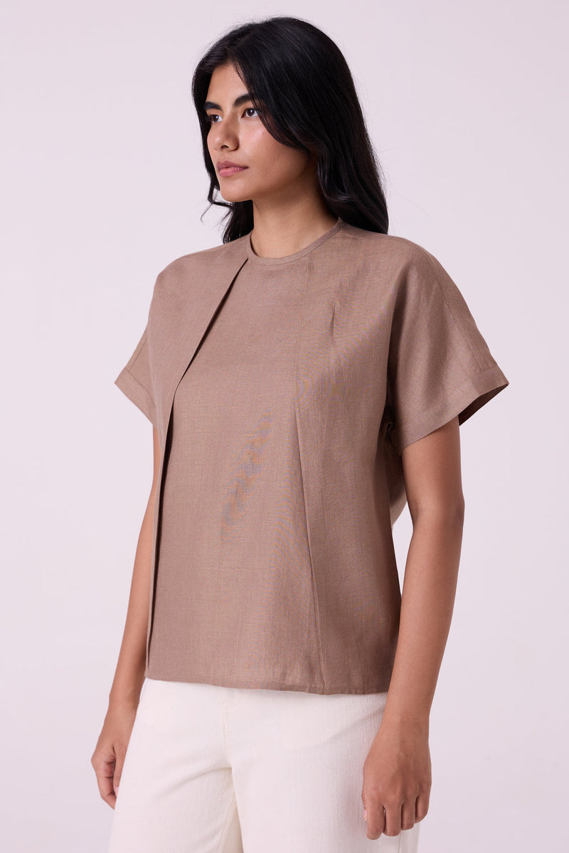 Pam Brown Linen Top linen top/shirt by The Summer House in brown for women in Singapore