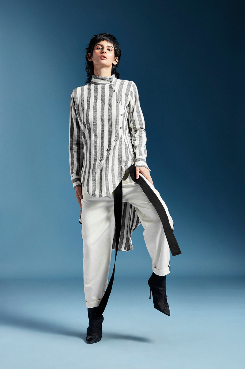 Andie Shirt in Kala Cotton-Bw Awning Stripes cotton by Chola for women in Singapore