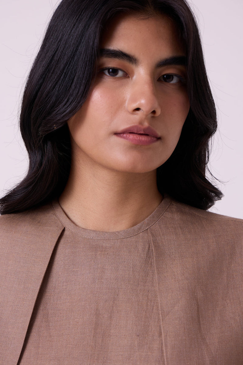 Pam Brown Linen Top linen top/shirt by The Summer House in brown for women in Singapore