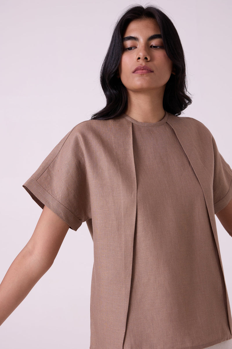 Pam Brown Linen Top linen top/shirt by The Summer House in brown for women in Singapore
