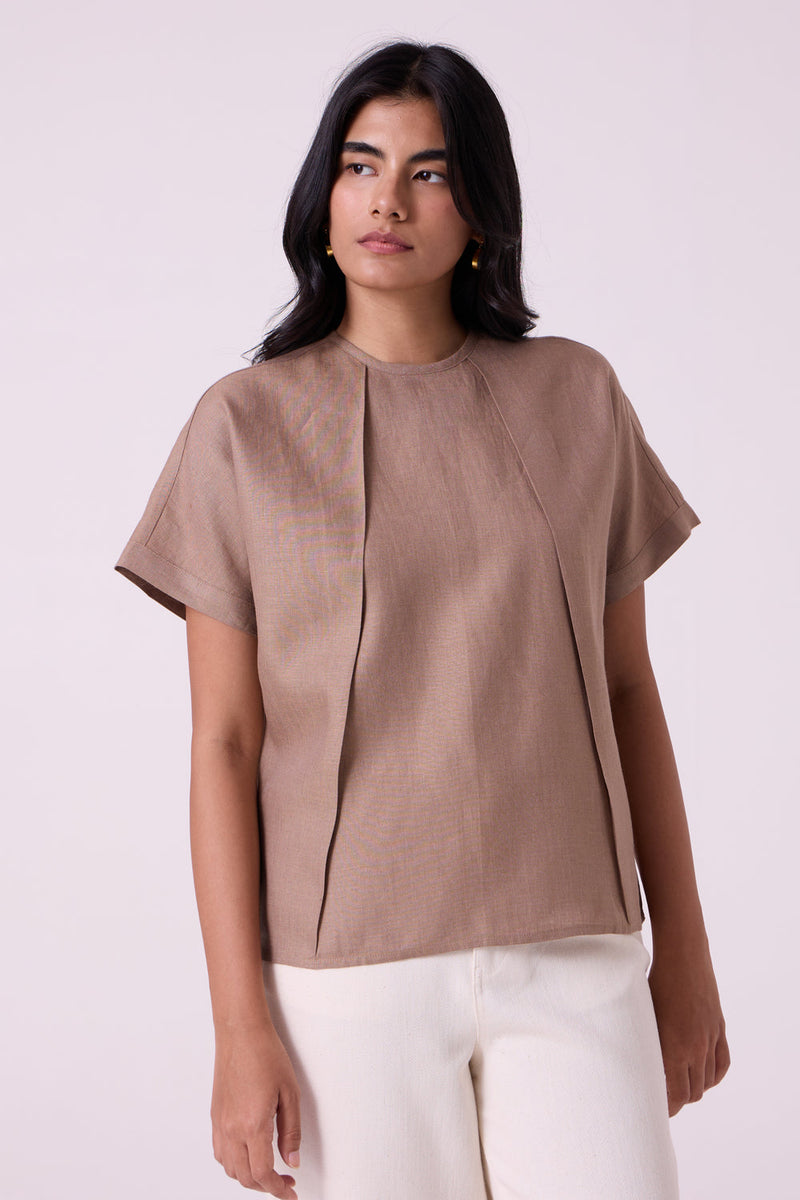 Pam Brown Linen Top linen top/shirt by The Summer House in brown for women in Singapore
