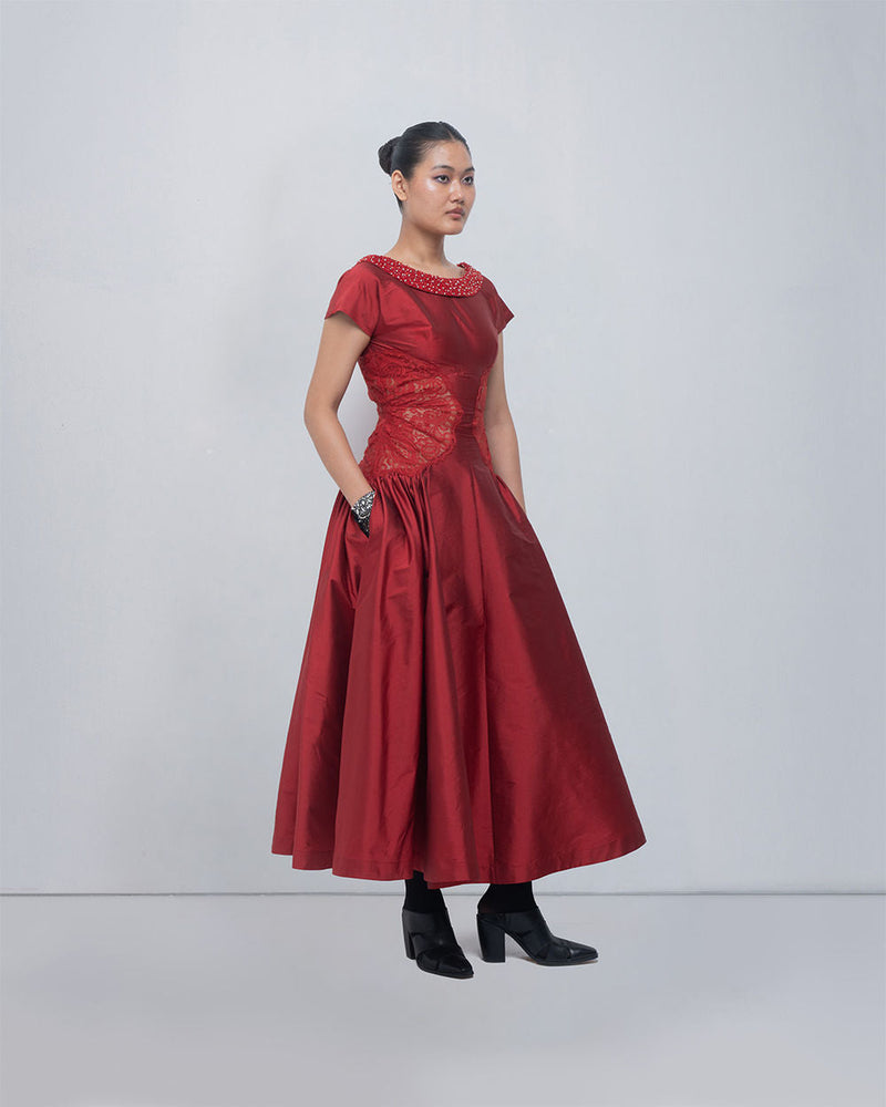 Pauline Dress viscose by Leh Studios in red for women in Singapore