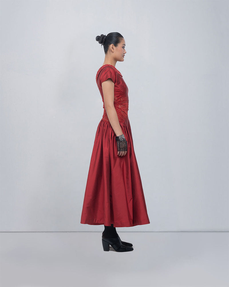 Pauline Dress viscose by Leh Studios in red for women in Singapore