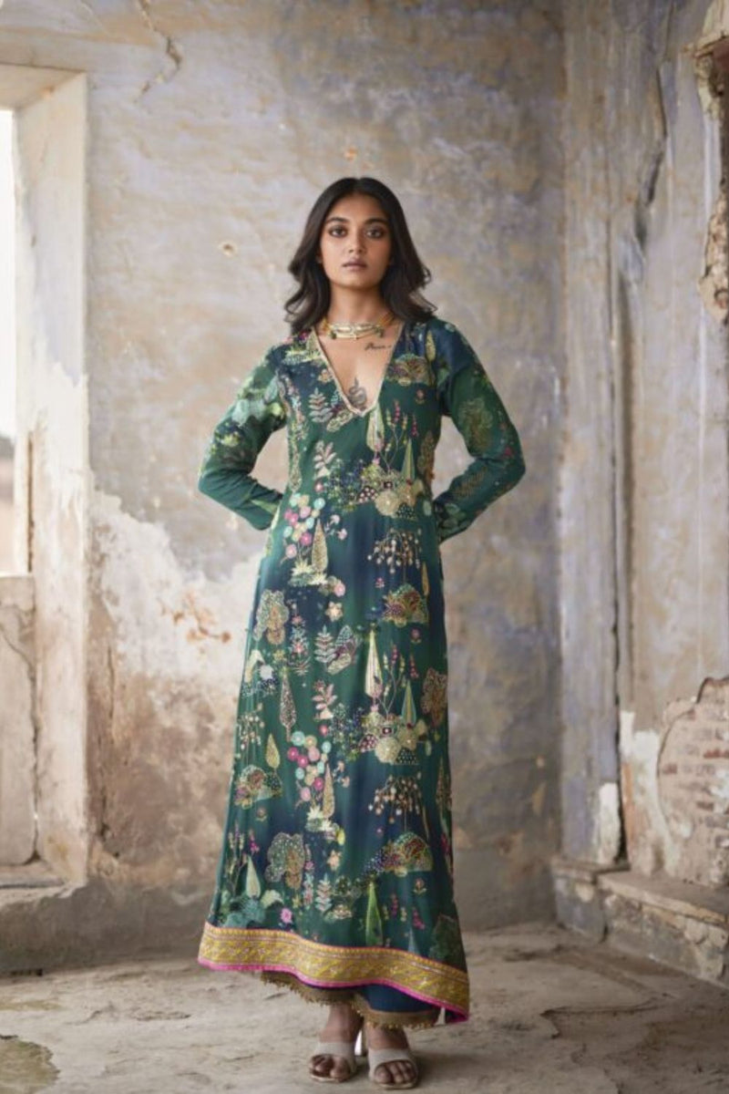 Nadira Teal Kurta Set by Rajiramniq in teal color for women in Singapore