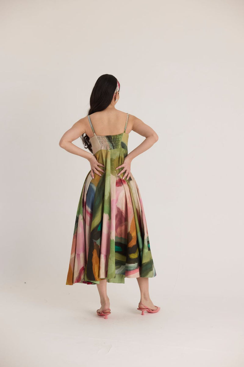 TILLY FLARED BRALETTE DRESS satin by Yam in multi color for women in Singapore