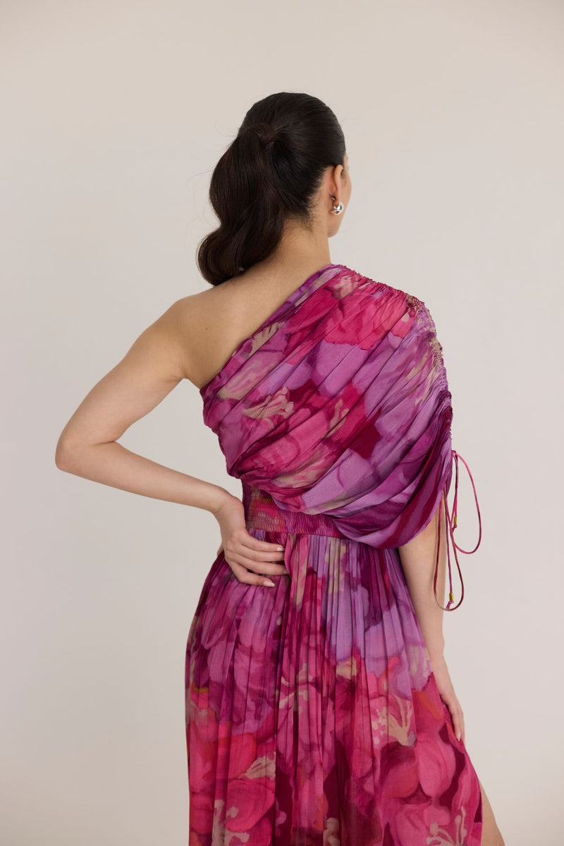 VIOLET ONE SHOULDER DRESS by Yam in pink color for women in Singapore