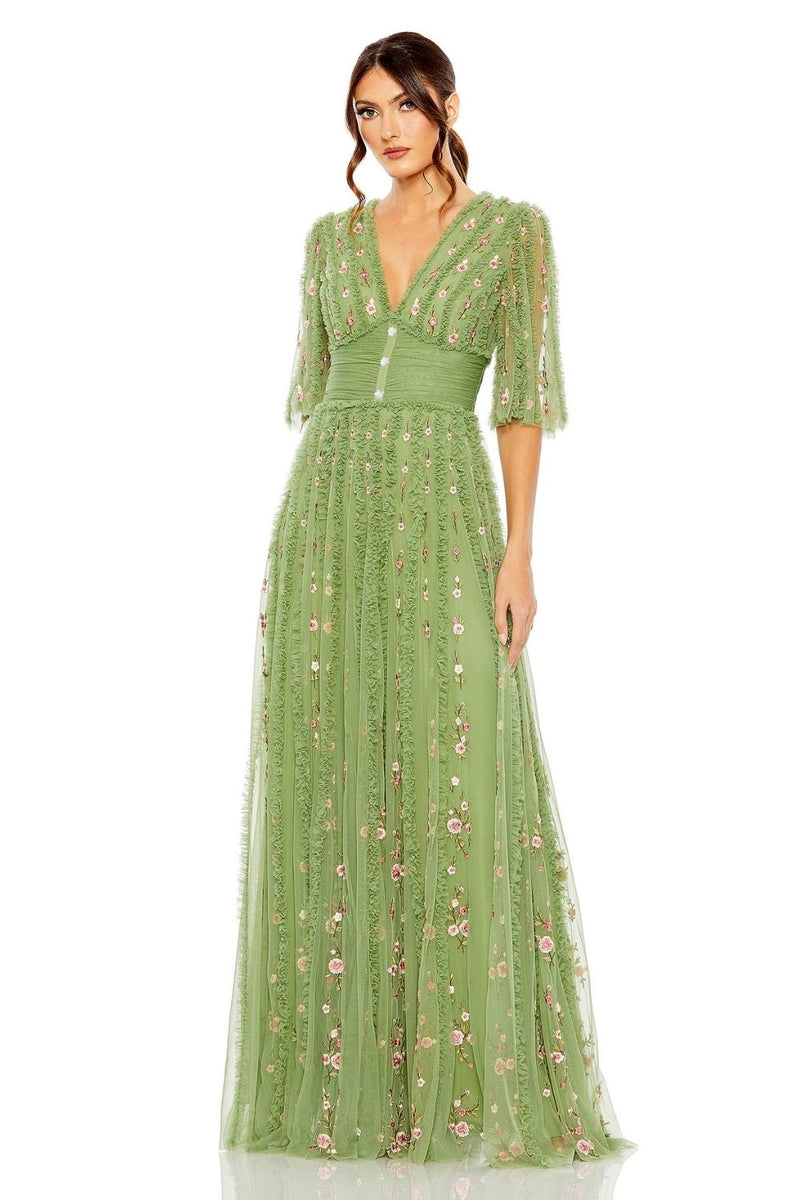 MD-8028 A-Line Dress-Green by Mac Duggal in green color for women in Singapore
