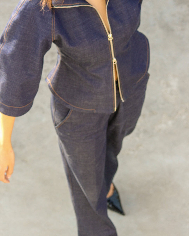 Denim Zip Top linen Buy Denim Zip Top from C&W | Tops And Shirts for Women by Leh Studios in blue color for women in Singapore